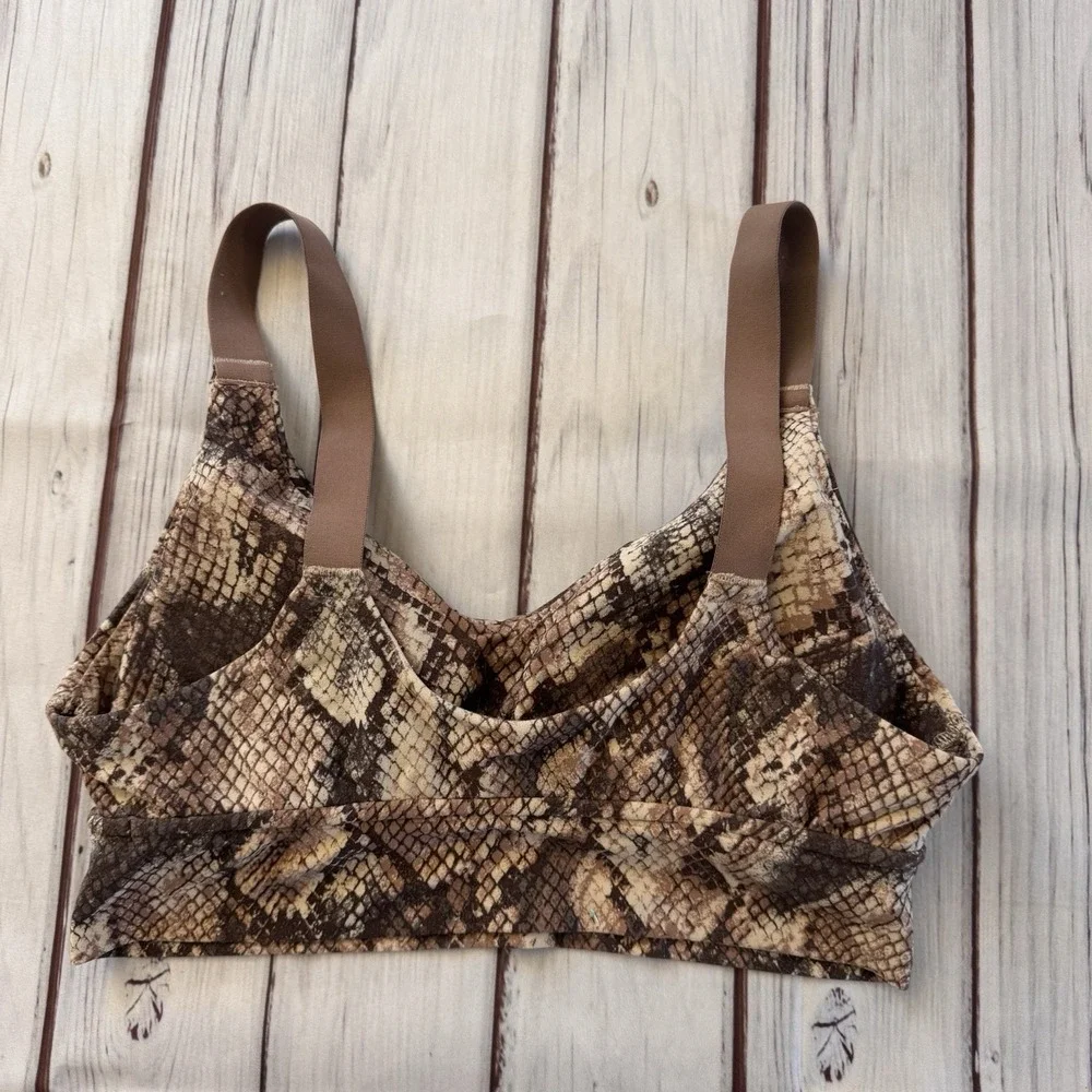 Offline by Aerie‎ Sports Bra Brown Snakeskin Tropical Print Medium Activewear